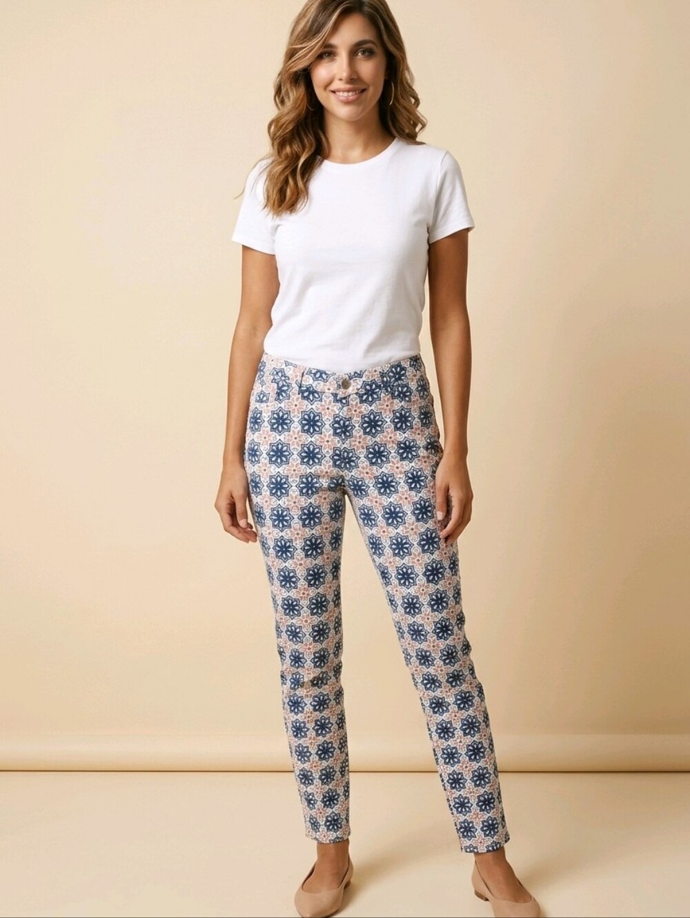 Adam Levine Collection Navy and Light Pink Geometric Skinny Jeans